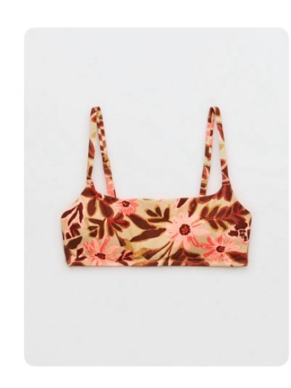 Aerie Floral XXL Scoop Bikini Top Peach and Brown (padding removed)